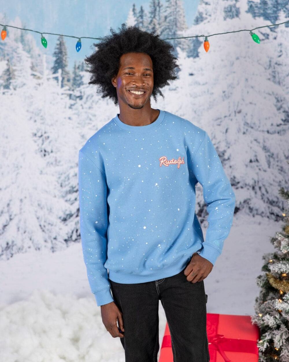 NEW RSVLTS Rudolph the Red Nosed Reindeer Sweatshirt Men's Blue Snow Size 2XL